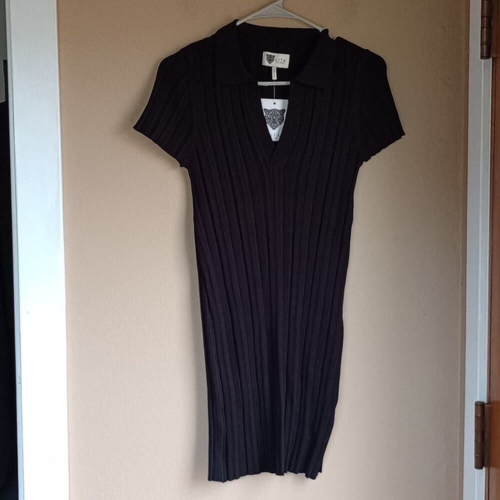 Lita  by Ciara mini polo style minimalist dress Ribbed Cotton Size L New Tags